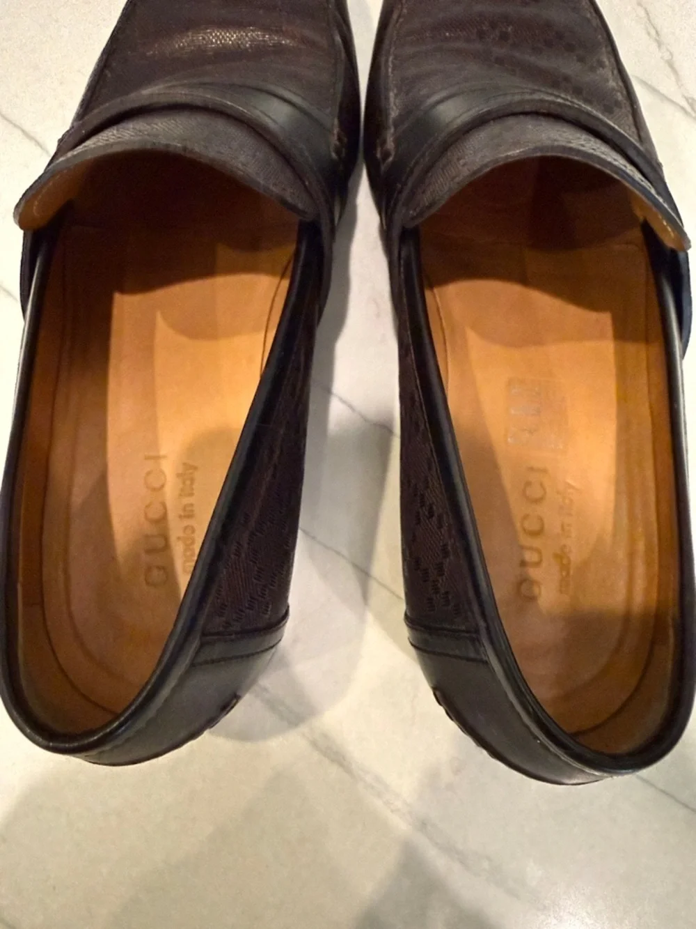 Gucci Dark Brown Monogram Leather Penny Loafers